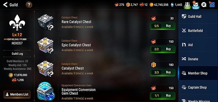 Guild Member Shop (Catalyst Chests) / Epic Seven