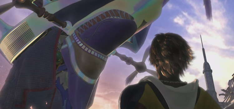 Tidus looking up at the Farenheit Airship in FFX HD