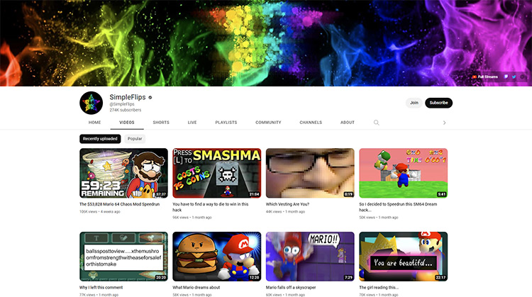SimpleFlips YouTube channel page screenshot
