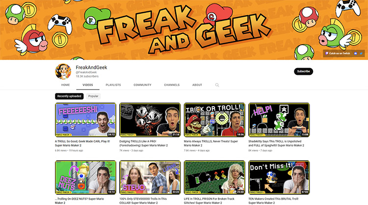 FreakAndGeek YouTube channel page screenshot