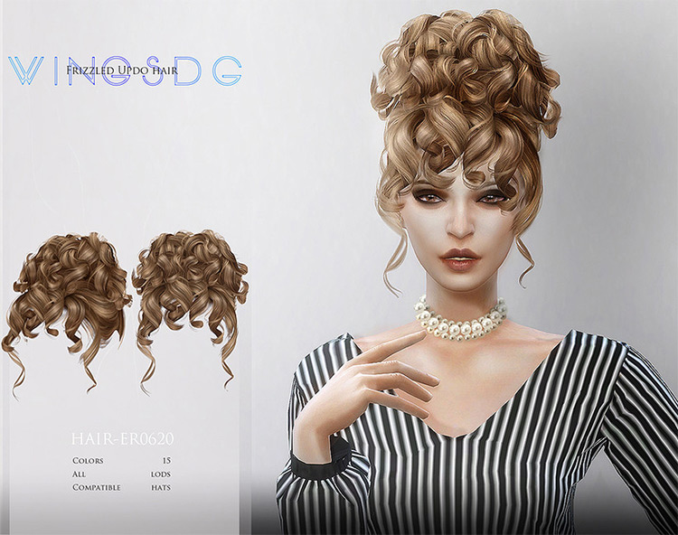 ER0620 – Frizzled Updo Hair / Sims 4 CC