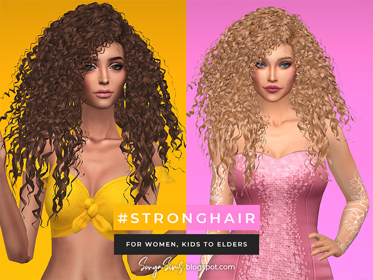 Strong Hair CC03 (Curly Female Alpha Hair) / Sims 4 CC