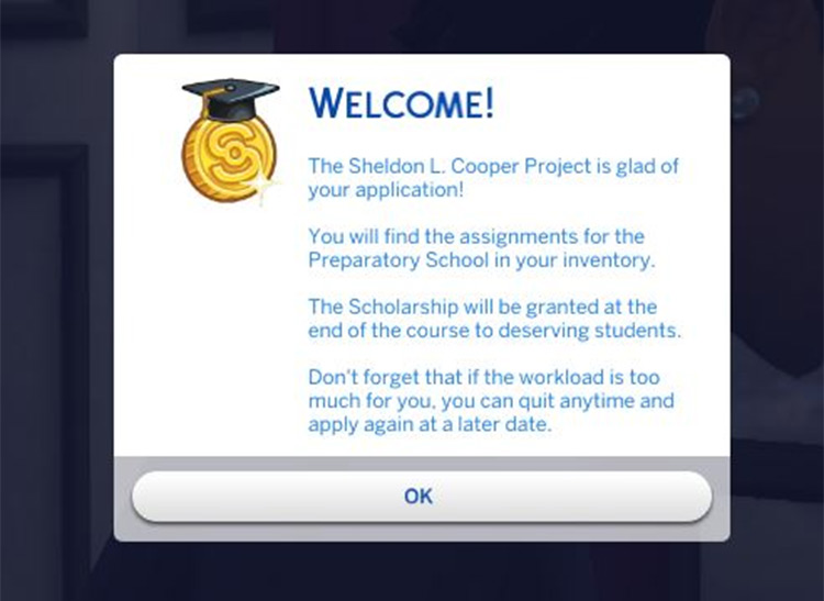 University – The Sheldon L Cooper Program Mod by Zero for The Sims 4