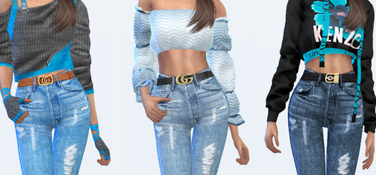 LV Short-sleeved Basic T-shirt, Belt and Chain Slim Fit Pants from Rimings  • Sims 4 Downloads