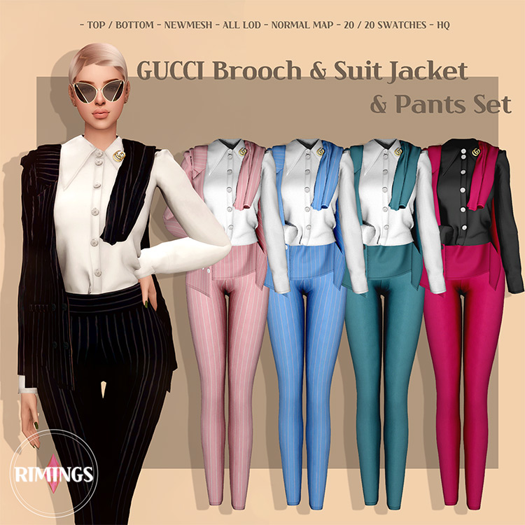 GUCCI Brooch & Suit Jacket & Pants Set Sims 4 CC