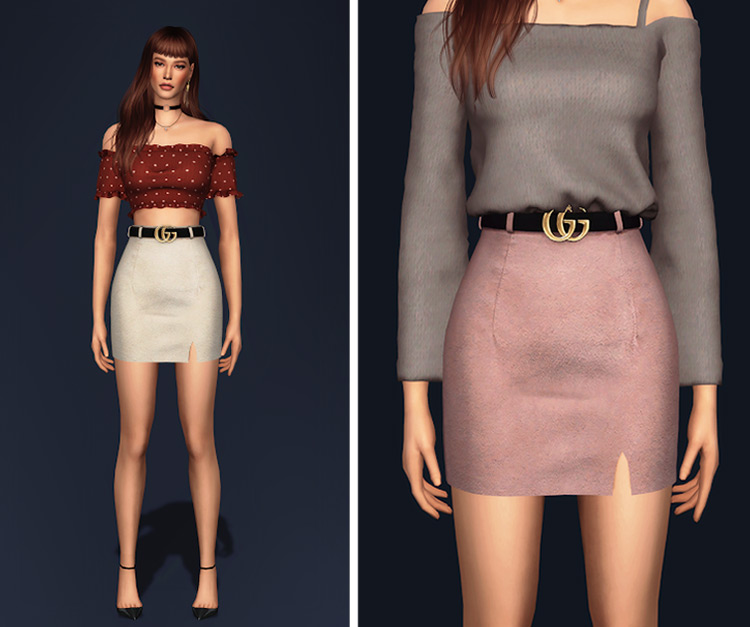 LV Short-sleeved Basic T-shirt, Belt and Chain Slim Fit Pants from Rimings  • Sims 4 Downloads