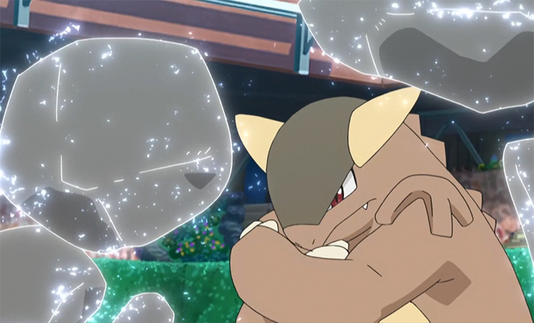 Kangaskhan Rock Slide in Pokemon anime