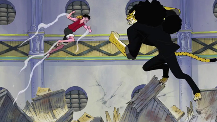 Luffy vs Lucci scene from One Piece