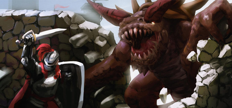 Digital painting - warrior vs beast monster