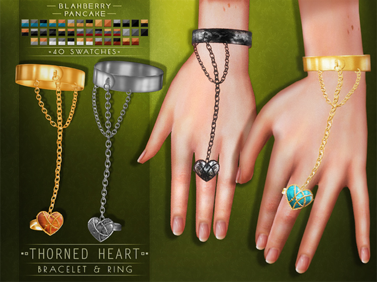 Black heart bracelet and ring CC for The Sims 4