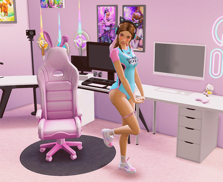 Cute Bunny Gaming Chair CC (Maxis-Match) for The Sims 4