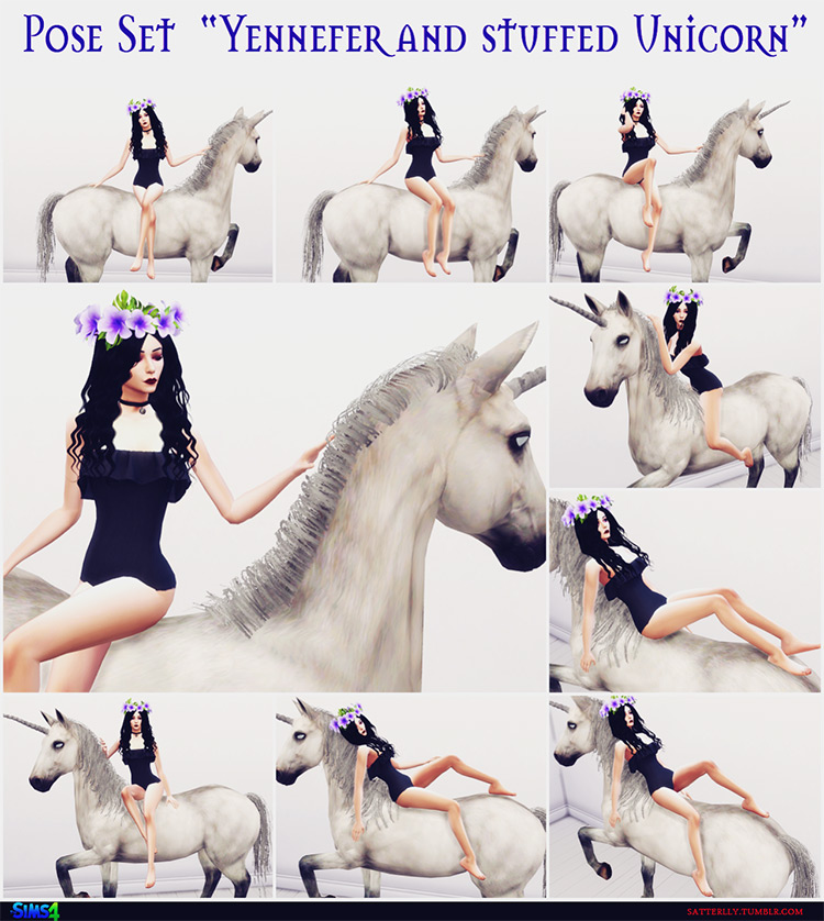 TS4 Pose Set “Yennefer and Stuffed Unicorn”