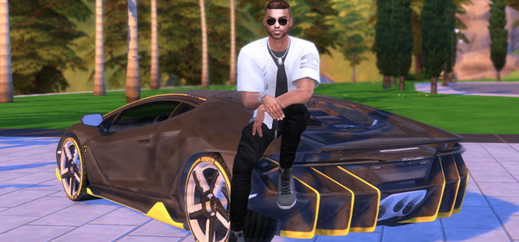 Male Posing on Sports Car (The Sims 4)