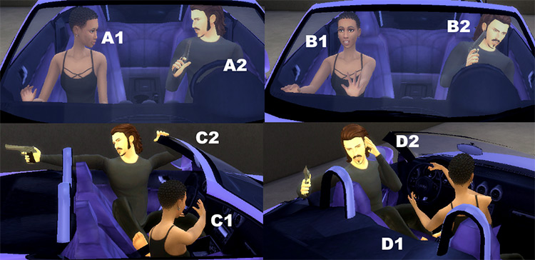 Tinwhistletoo’s Hollywood Car Chase Poses for Sims 4