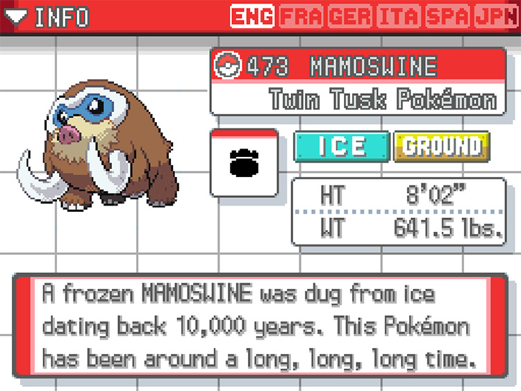 Mamoswine Pokedex in Pokemon HeartGold