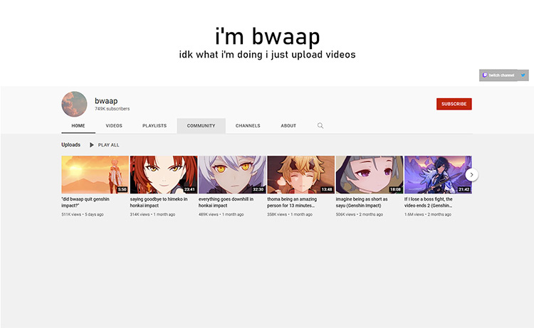 Bwaap YouTube channel page screenshot