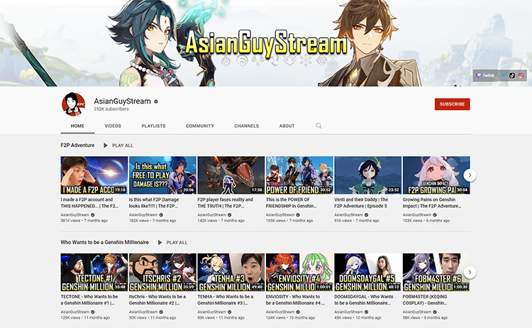 AsianGuyStream YouTube channel page screenshot