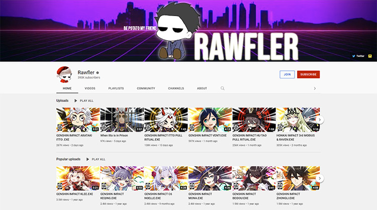 Rawfler YouTube channel page screenshot