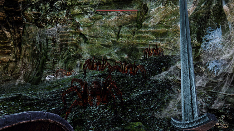 A swarm of Frostbite Spiders / Skyrim