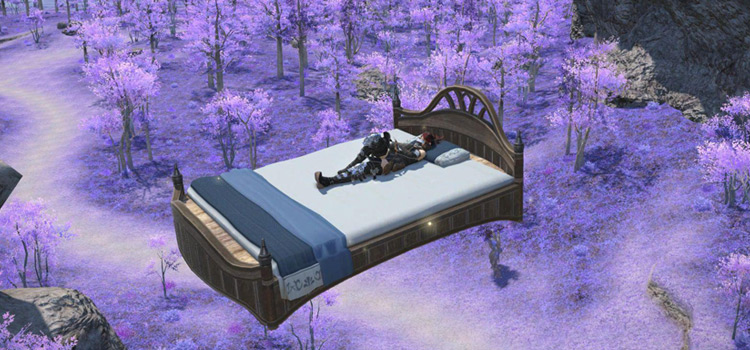 Player napping on Magicked Bed mount in FFXIV