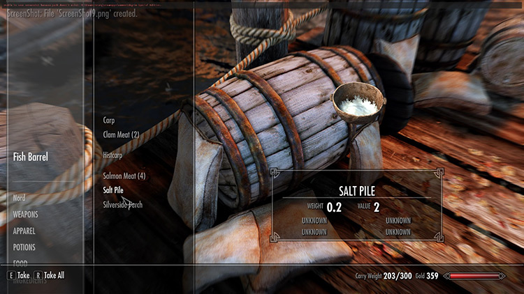Fish Barrel containing 1 Salt Pile / Skyrim