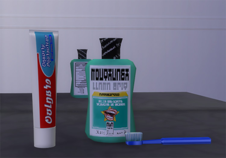 Mouthwash Bottle + Toothbrushes / Sims 4 CC