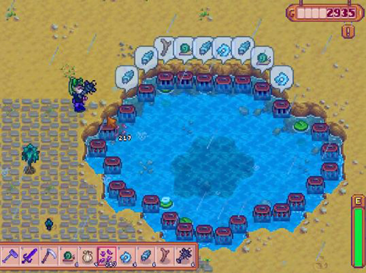 Crab pots placed around in Stardew Valley