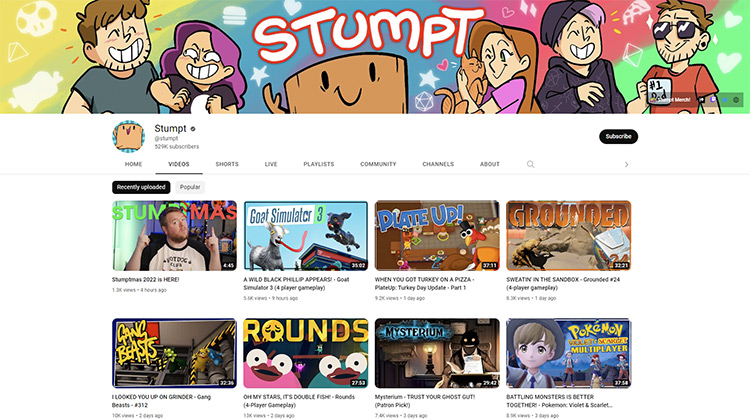 Stumpt YouTube channel page screenshot
