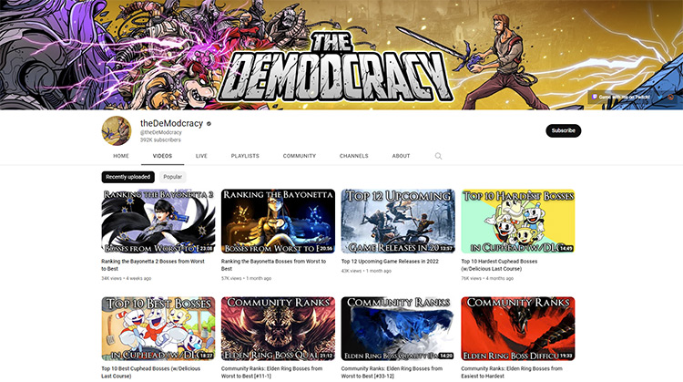 The DeModcracy YouTube channel page screenshot