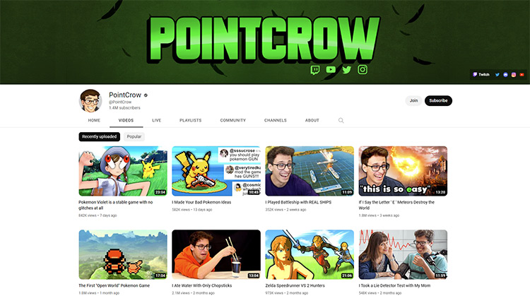 PointCrow YouTube channel page screenshot