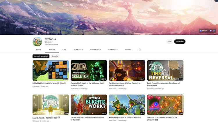 Croton YouTube channel page screenshot