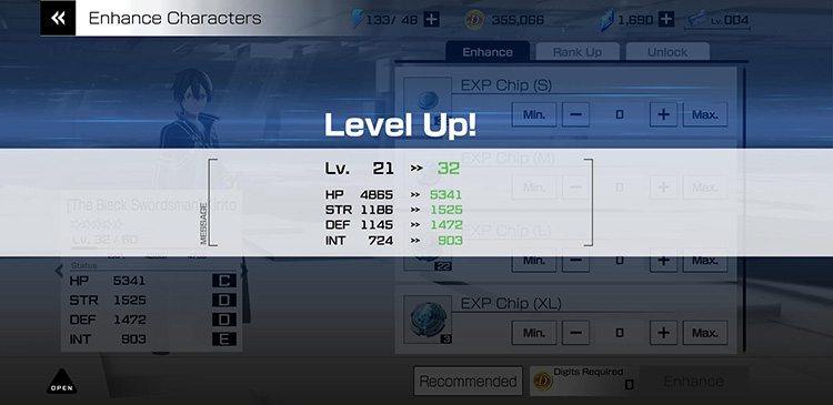 Level Up Screen (All Stats Increased) / SAO: Variant Showdown