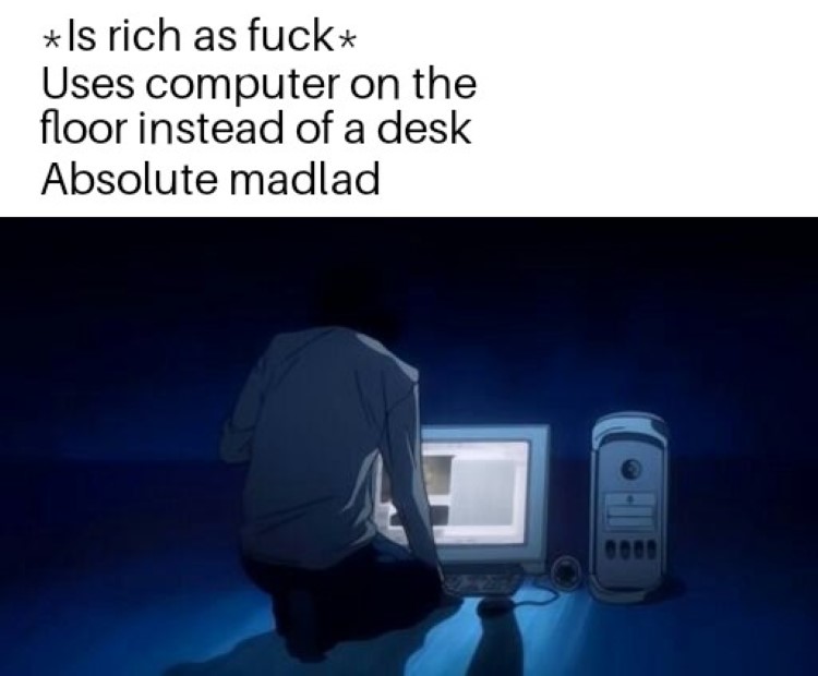 Death note - using a computer on the floor instead of a desk meme
