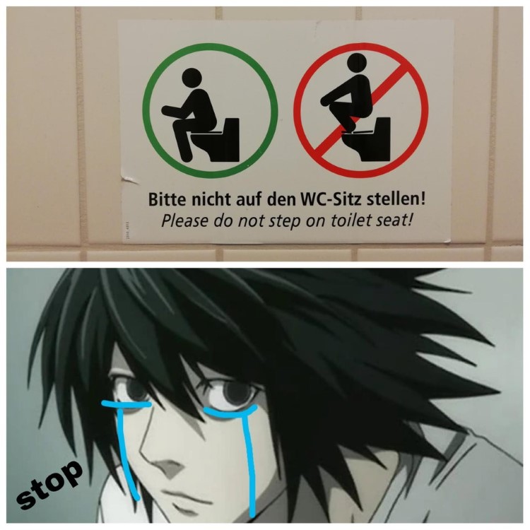 Stop meme - German bathroom Death Note joke