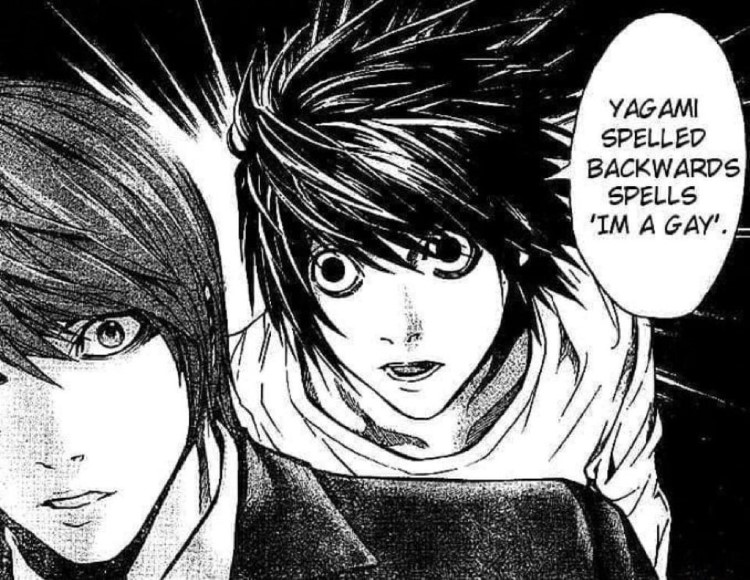 Yagami spelled backwards spells Im A Gay - manga meme