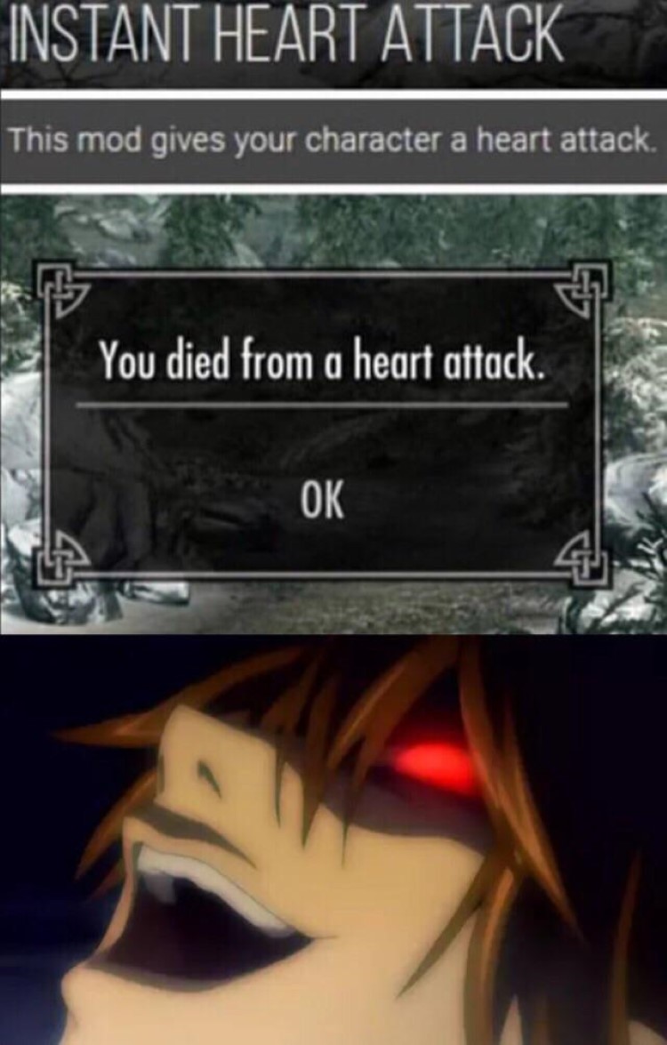 Skyrim: died of heart attack, Death note crossover meme