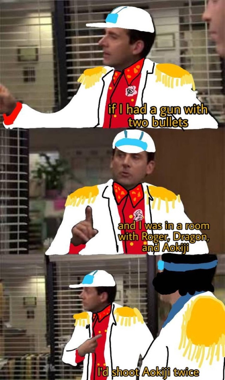 The Office One Piece crossover meme - If I had a bullet, I'd shoot Akoji twice