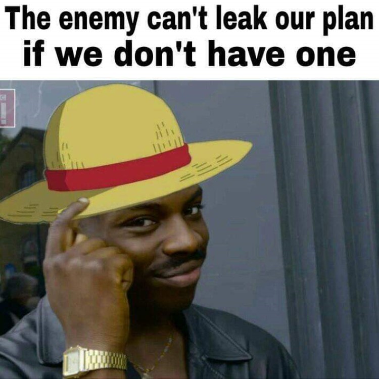 The enemy can't leak our plan, if we don't have one meme