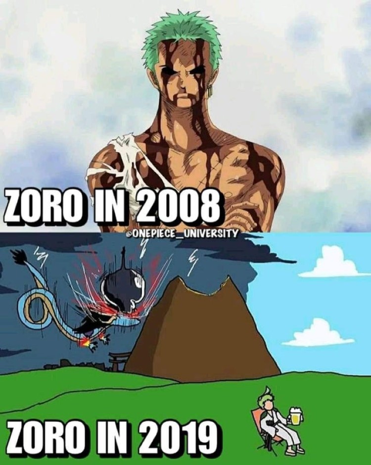 Zoro in 2008 vs Zoro in 2019 One Piece meme