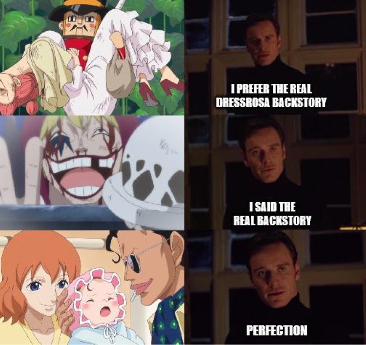 I prefer the real Dressrosa Backstory, yes perfection meme
