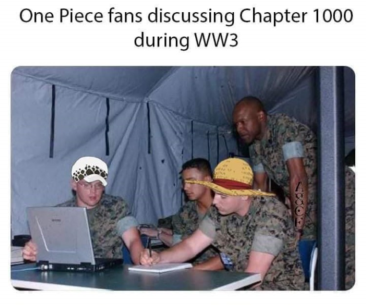 One Piece fans discussing Chapter 1000 during WW3 meme