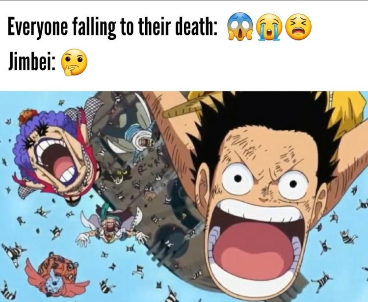 Everyone falling to their death joke - Jimbei: One Piece meme